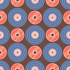 Seamless pattern retro vinyl musical record audio backgroun disco track grungy vector music illustration