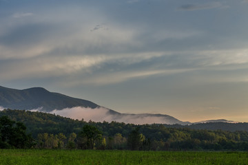 Fog forming in the mountains