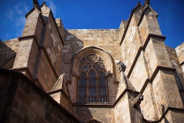 Barcelona, Spain, Barri Gotic district - facade of a gothic building