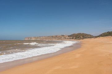 Fototapeta na wymiar Atlantic ocean sand beach on central Morocco, near Safi town.