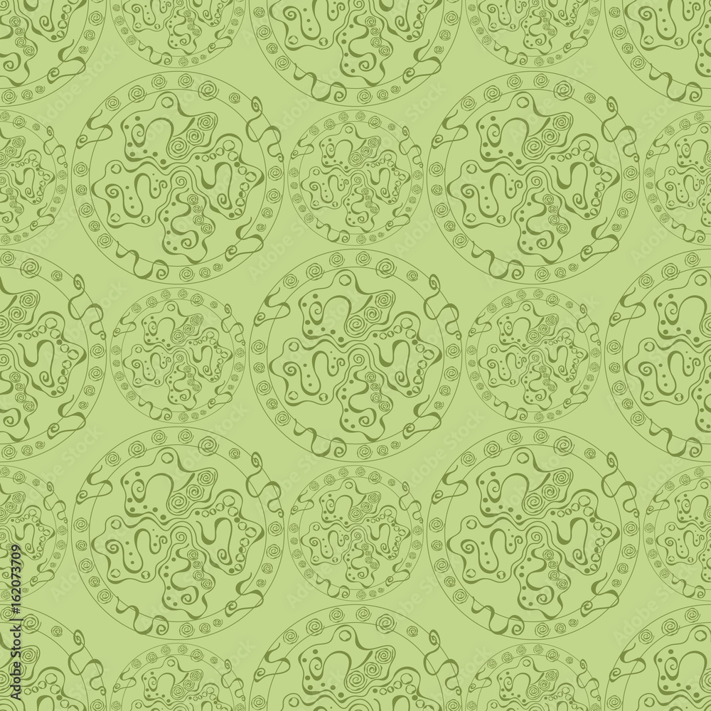 Poster abstract leaf colored circles with ornate objects in them
