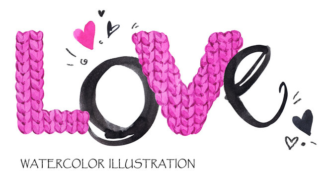 Word Love. Romantic lettering. Hand drawn text background with love word. Valentines day card.