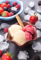 Ice cream and berries fruits