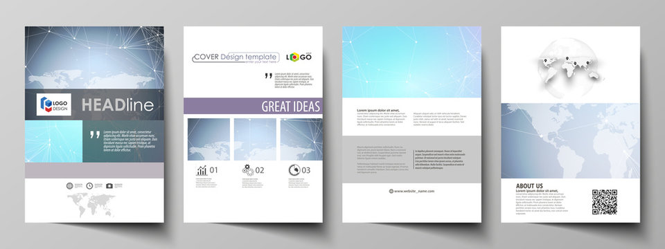The vector illustration of the editable layout of A4 format covers design templates for brochure, magazine, flyer, booklet, report. Polygonal texture. Global connections, futuristic geometric concept.