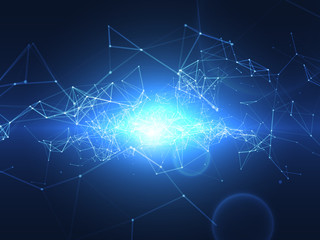 3D Abstract Polygonal Space Blue Background with Connecting Dots and Lines | Futuristic Vector Illustration