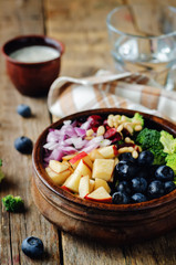 Broccoli blueberry apple salad with greek yogurt poppy seeds dressing