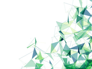 Abstract Polygonal Space - White Background with Green and Blue Low Poly Connecting Dots and Lines - Connection Structure - Futuristic Vector Design