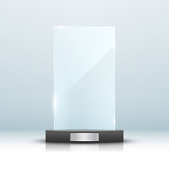 Glass trophy award isolated. Vector blank award on bright background. Crystal glossy design winner