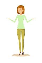 Full length portrait of a happy woman in elegant office clothes isolated on a white background. Vector illustration for poster, greeting card, website, ad, business presentation, advertisement design.