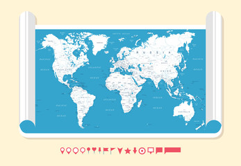 Flat Vintage World Map - Vector Illustration