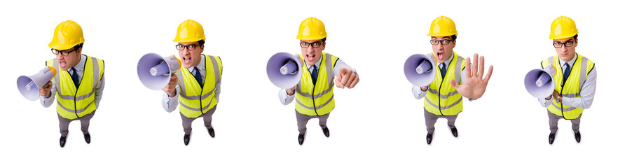 The angry construction supervisor isolated on white