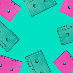 Audio cassettes on a turquoise background