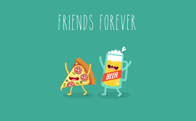 Fototapeta premium Funny fast food set. Vector illustration