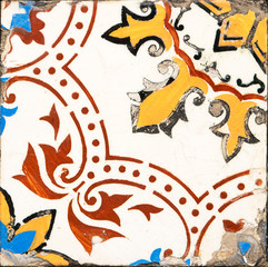 Closeup detail of old Portuguese glazed tiles.