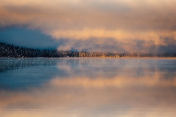 Winter sunrise at Donner Lake, California.