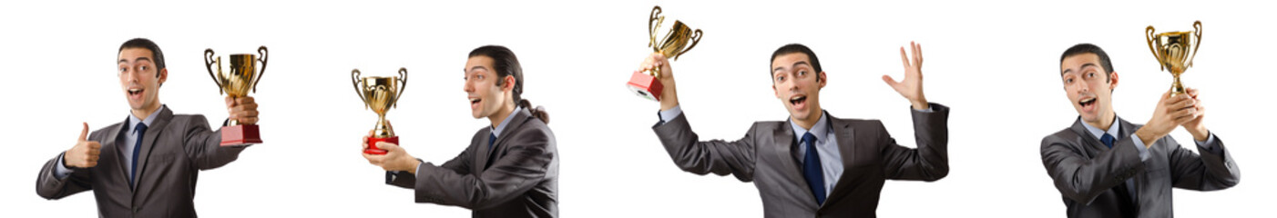 Collage of businessman receiving award