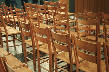 Wooden chairs in a church