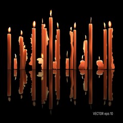 Candles burning, melting, yellow colored. Vector Illustration