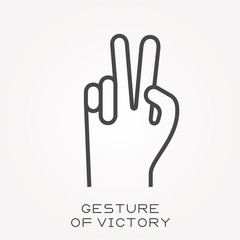 Line icon gesture of victory