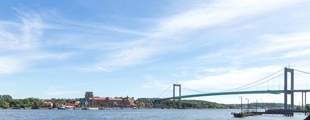  Panoramic view over the area round the entrance to gothenburg from sea with the Alvsborgs bridge and roda sten area.