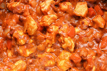 Delicious chili turkey with haricot, closeup