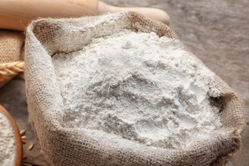 Bag with white flour, closeup