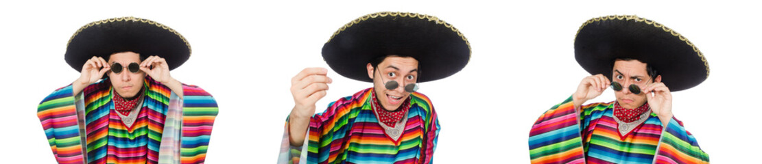 Funny mexican wearing poncho isolated on white