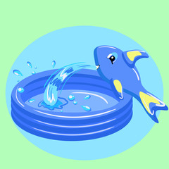 Kid portable pool isolated on green background. Vector illustration