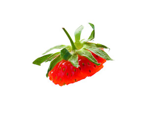 Piece of tasty red strawberry on white background, closeup