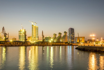 Obraz na płótnie Canvas Night view of sea port in Baku Azerbaijan