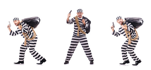 Fototapeta na wymiar Convict criminal in striped uniform