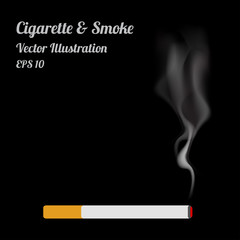 Isolated Cigaratte and Smoke on Black Background
