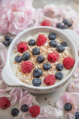 Joghurt mit Müsli und Beeren 