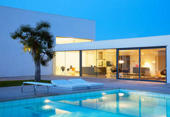 view of a modern house with pool