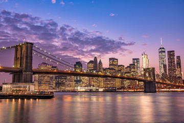 Obrazy na Szkle  Most Brookliński i nocny widok na Nowy Jork
