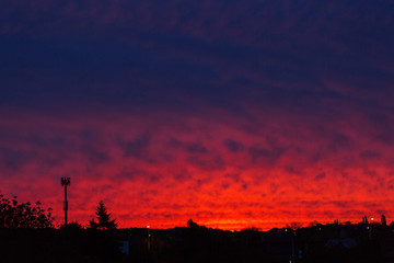 Dramatic red clouds at sunrise