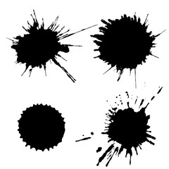 Vector set of black ink blots, drops and brush strokes, isolated on the white background. Series of elements for design.
