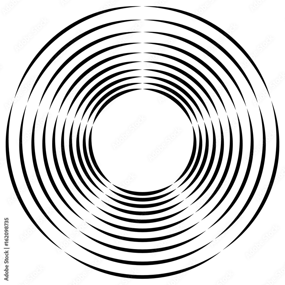Poster concentric, radial circles circular element. abstract black and white design