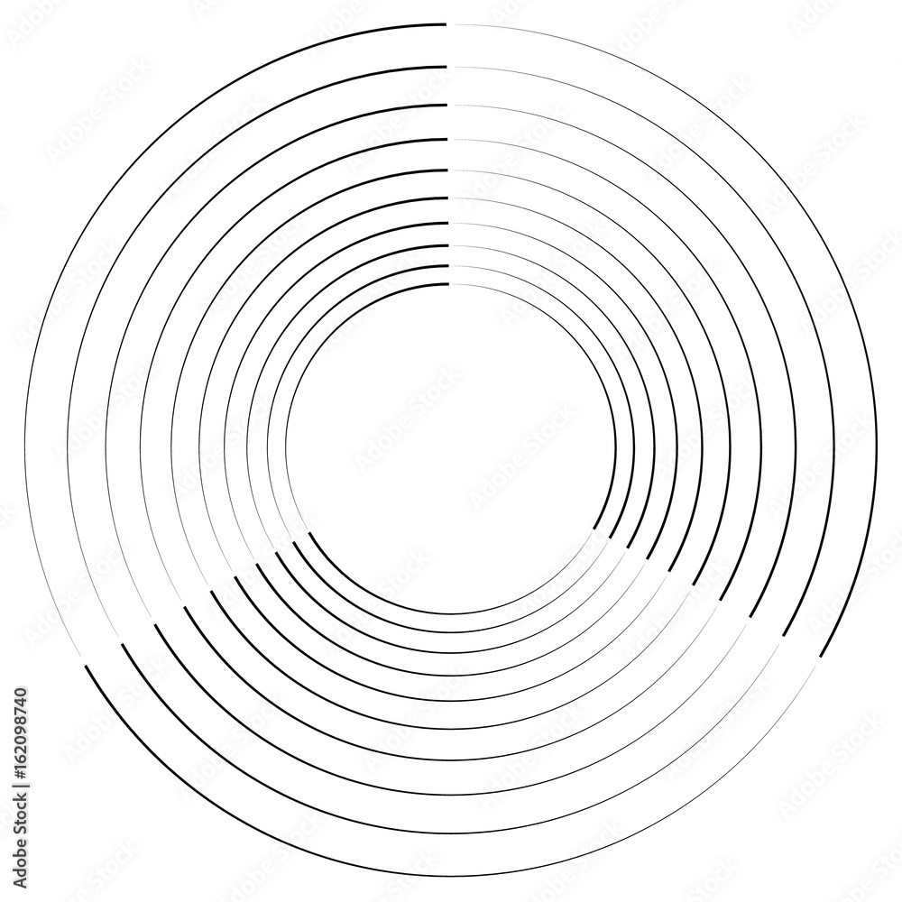 Poster Concentric, radial circles circular element. abstract black and white design