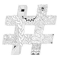 Hand drawn zentangle hashtag for coloring page.