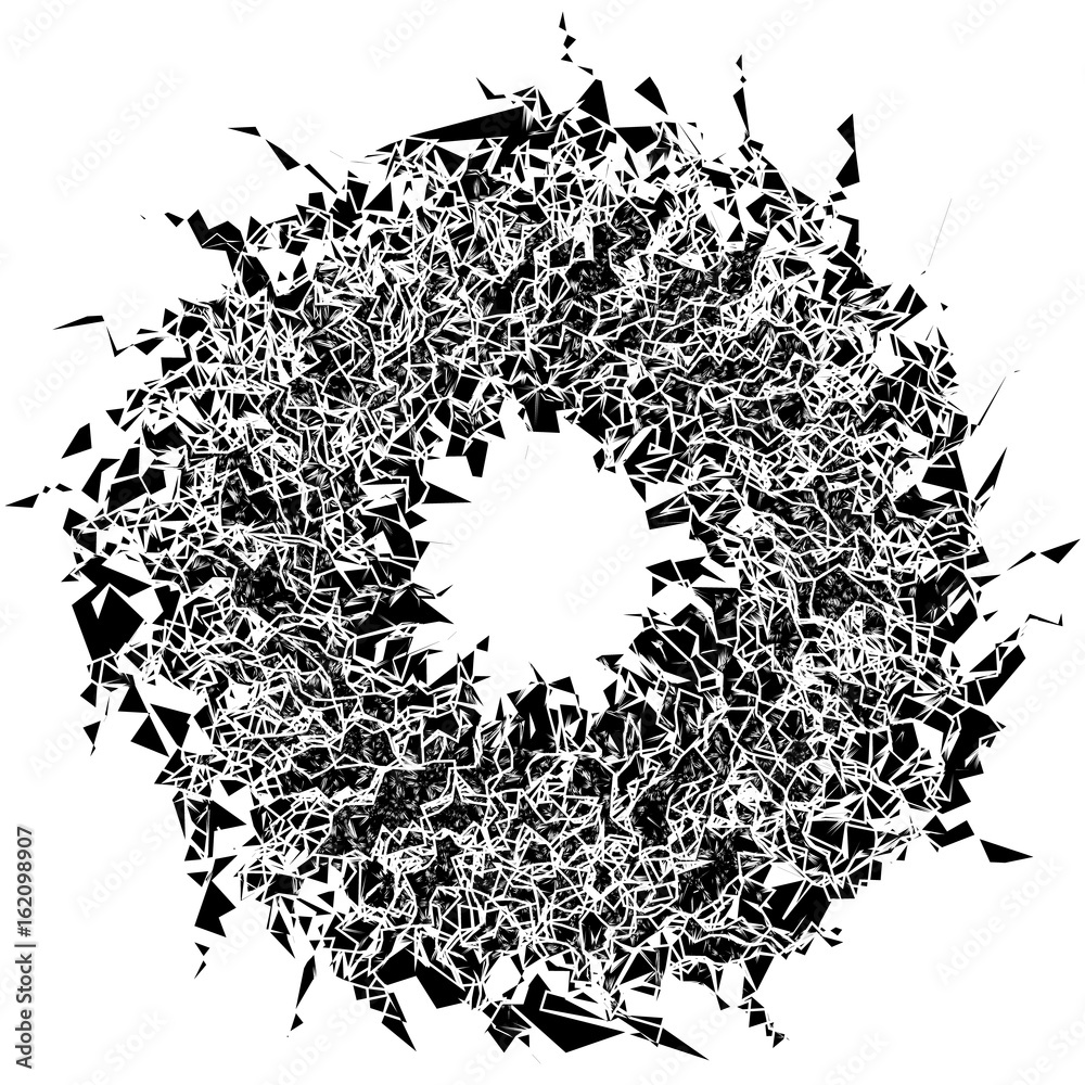 Poster radial geometric element series. abstract black and white shape in concentric, circular style. desig