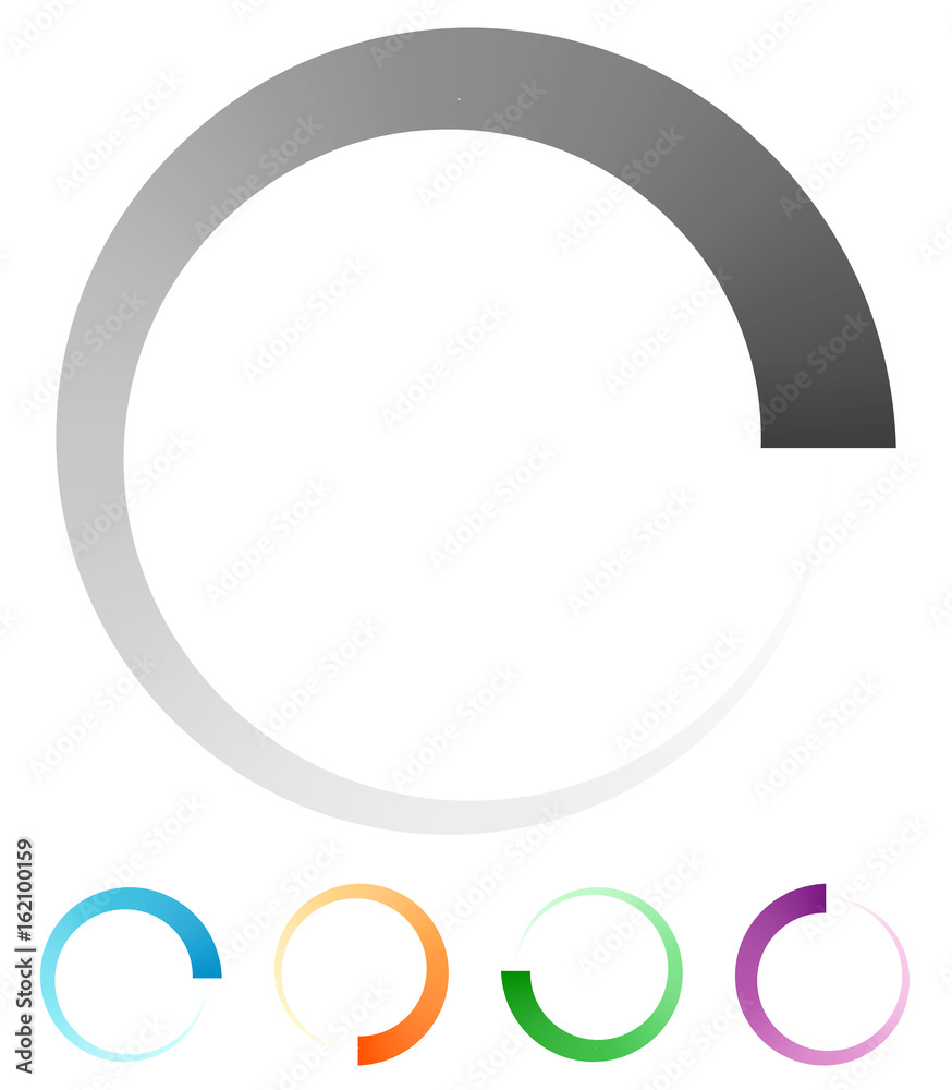 Poster Progress, process indicator with 4 step. Progress bar, preloader (buffer) symbol. Gray plus 4 color circular loading symbol for presentations, infographics or interfaces
