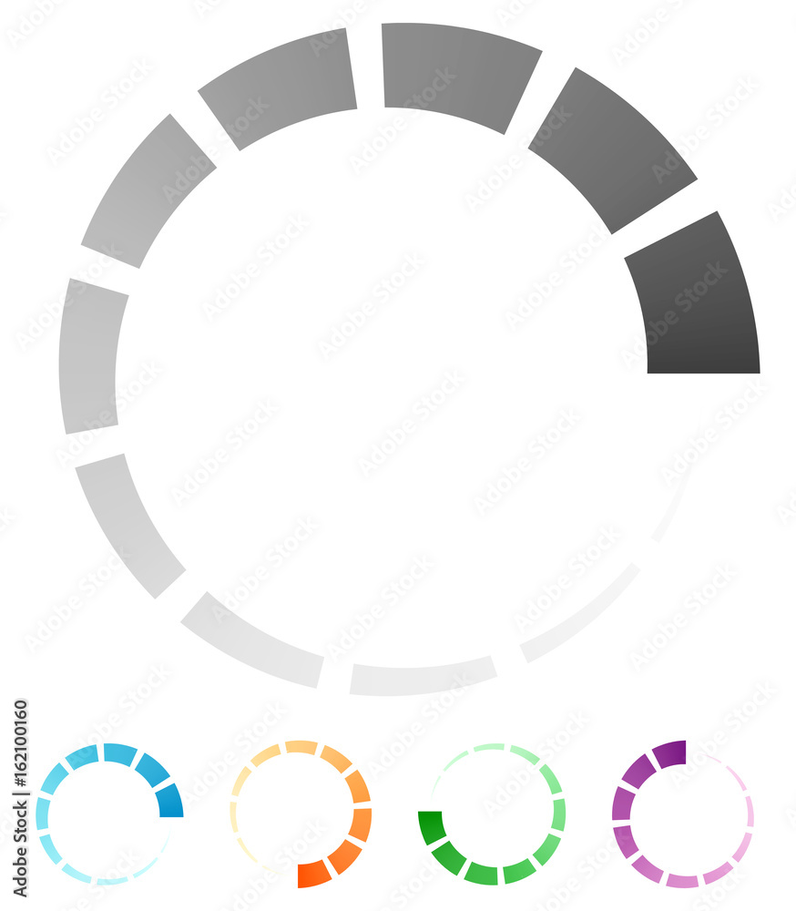 Fototapete Progress, process indicator with 4 step. Progress bar, preloader (buffer) symbol. Gray plus 4 color circular loading symbol for presentations, infographics or interfaces