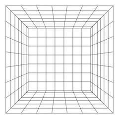 Wireframe Mesh Cube Room. Connection Structure. Digital Data Visualization Concept. Vector Illustration.
