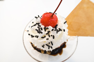 Close up Ice Cream Chocolate Sundae