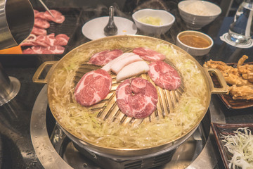 Close-up Grill BBQ Pork on a pan