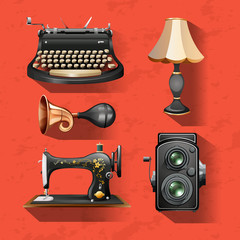 Vintage items on red background