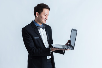 smart handsome asian business man isolated white background