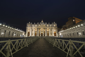 Facade of St. Peter's Basilica at night, Vatican city