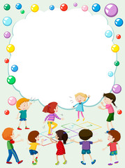 Obraz na płótnie Canvas Border template with kids playing hopscotch